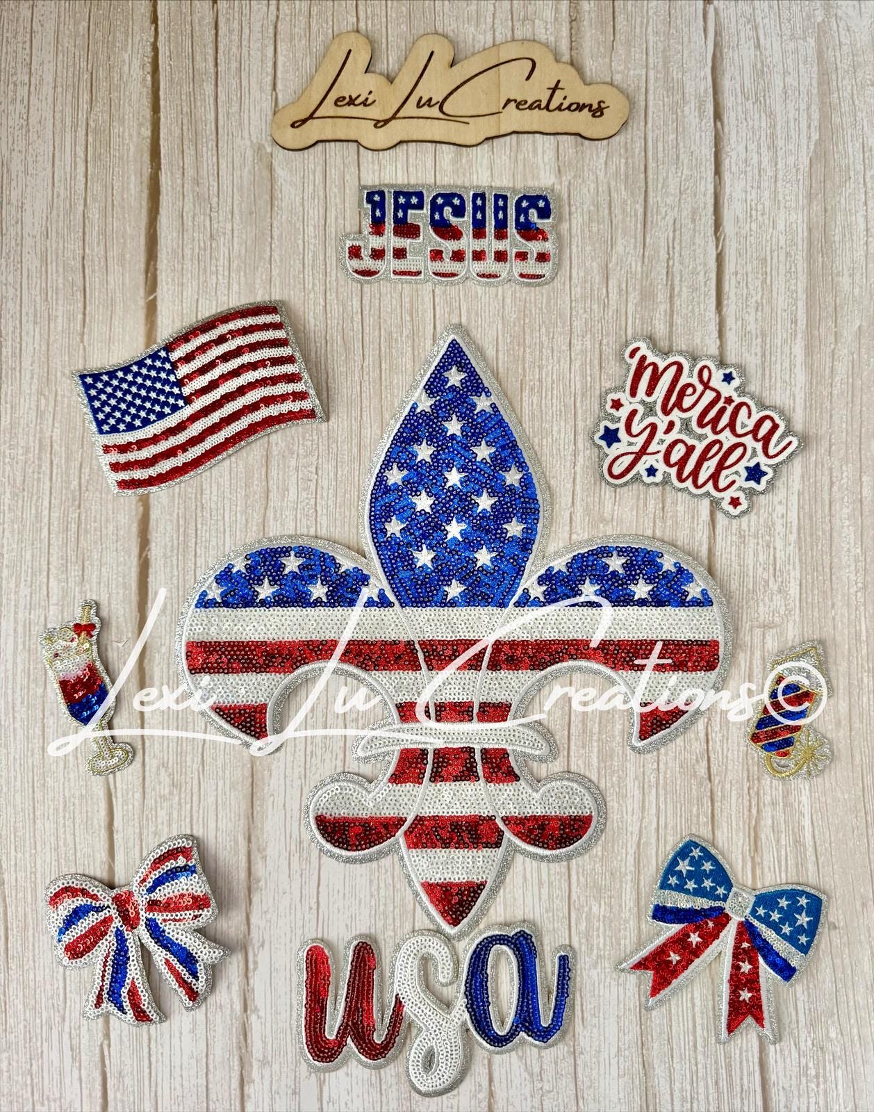 Red White and Blue Iron On Bow Hat Patch | Sequin and Embroidery Patch | 4th of July | USA | America | Flag Patch