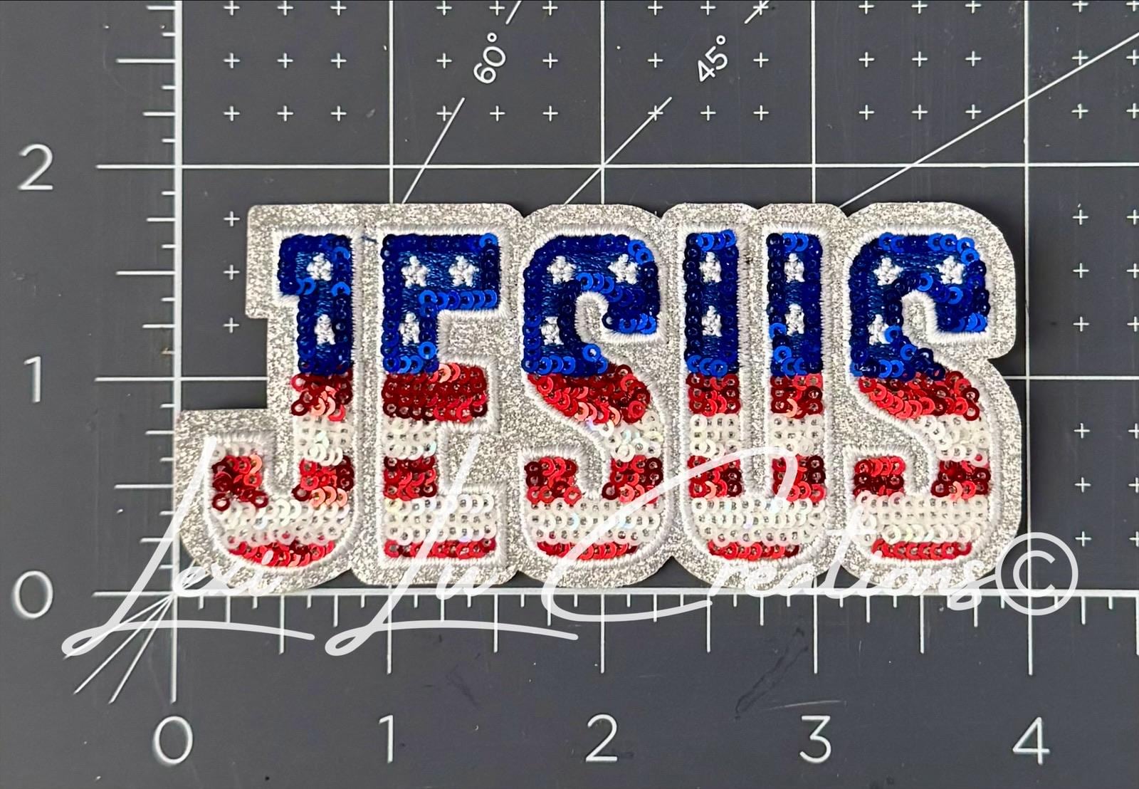 Jesus Red White and Blue Iron On Hat Patch | Sequin and Embroidery Patch | 4th of July | USA | America | Faith
