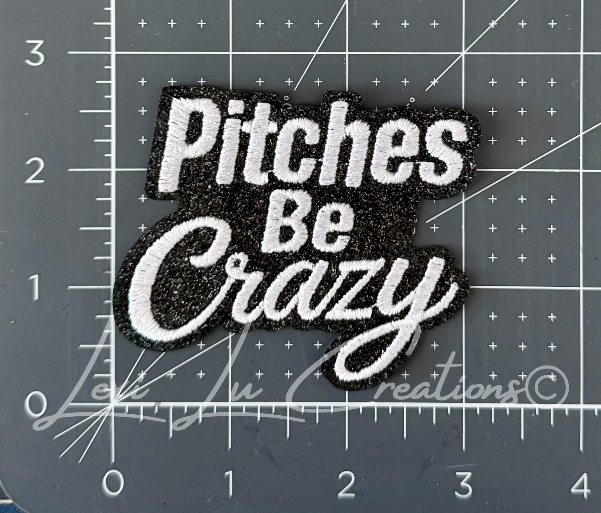 Pitches Be Crazy Patch | Softball Iron-On | Baseball | Funny Sports Appliqué | Glitter Embroidered
