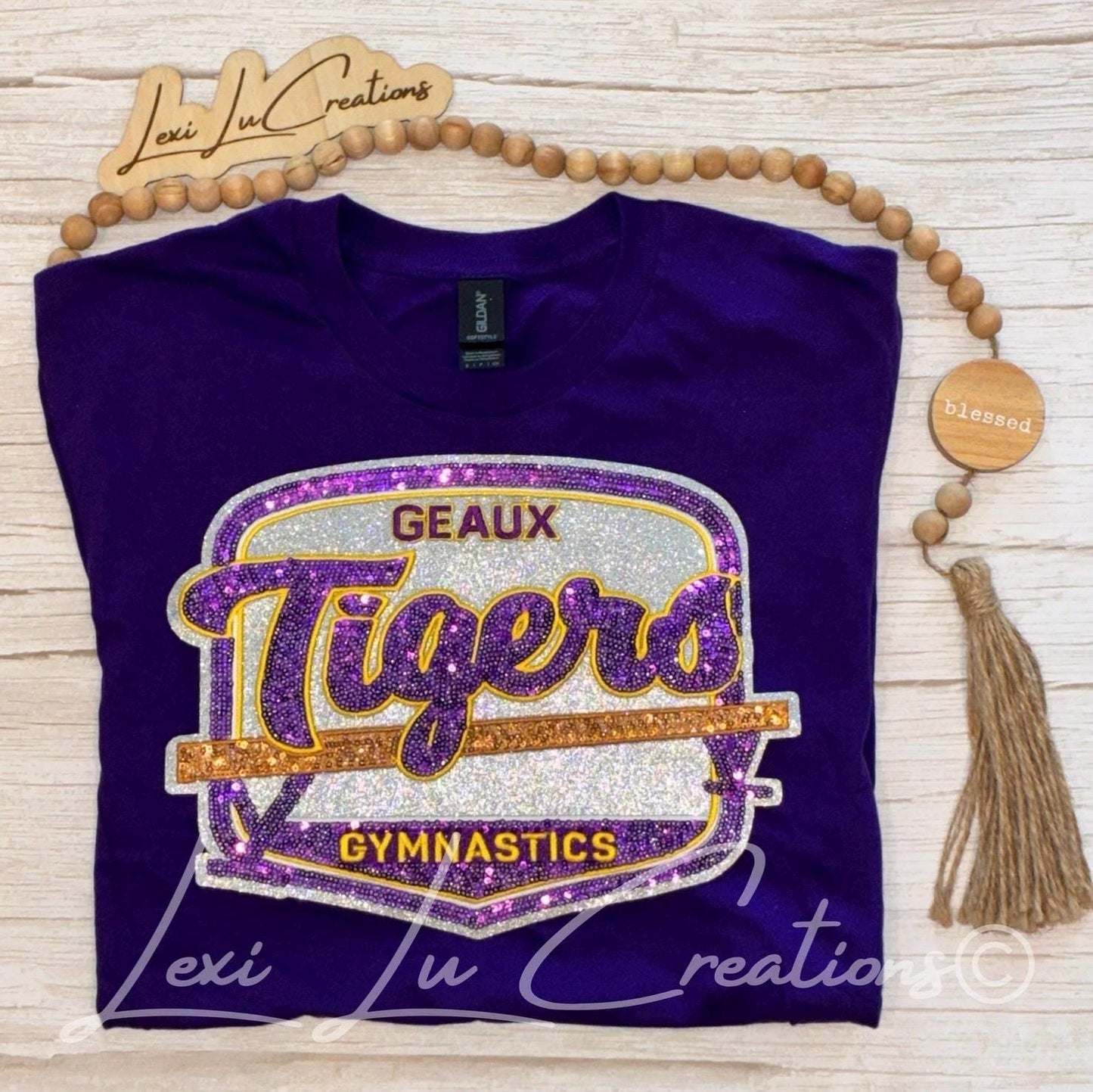 Geaux Tigers Gymnastics Shirt | LSU Gymnastics | Sequin Tigers Patch | Purple and Gold Patch | Louisiana Patch Apparel