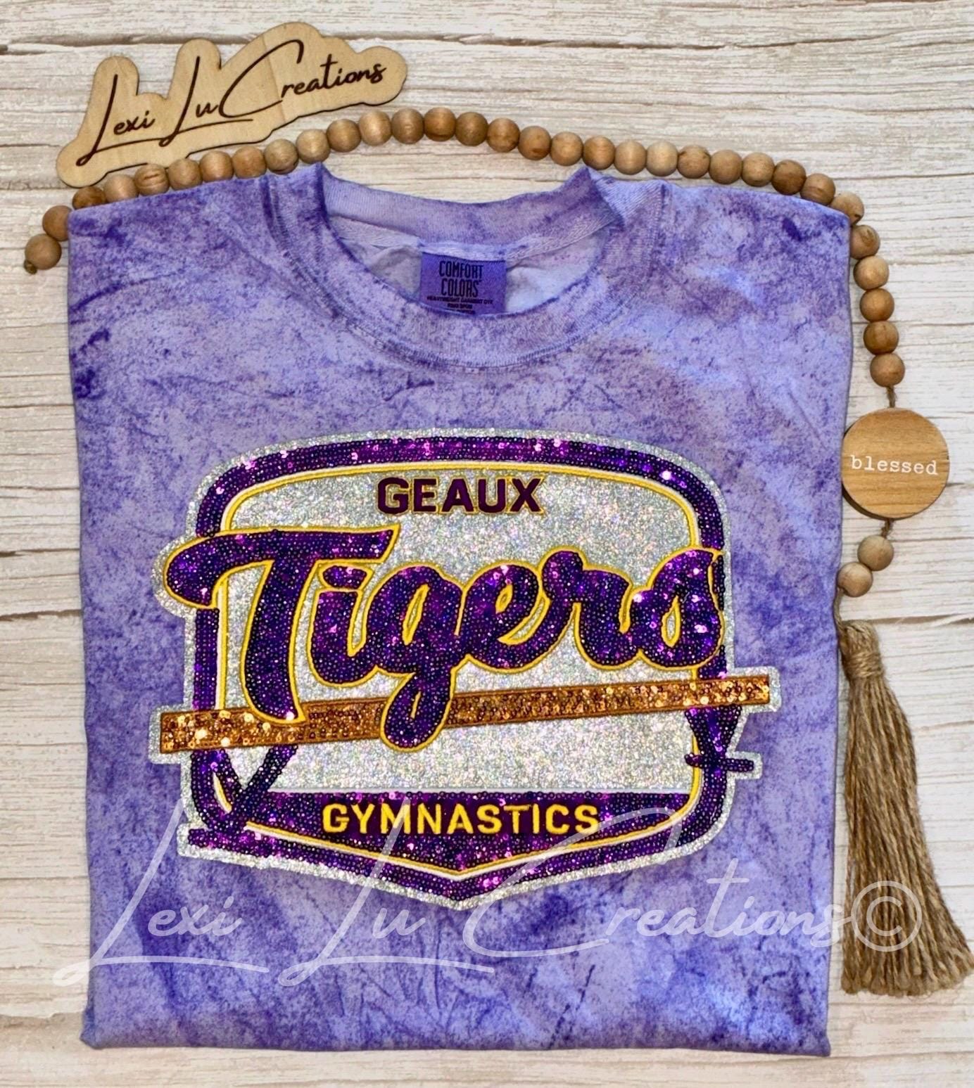 Geaux Tigers Gymnastics Shirt | LSU Gymnastics | Sequin Tigers Patch | Purple and Gold Patch | Louisiana Patch Apparel