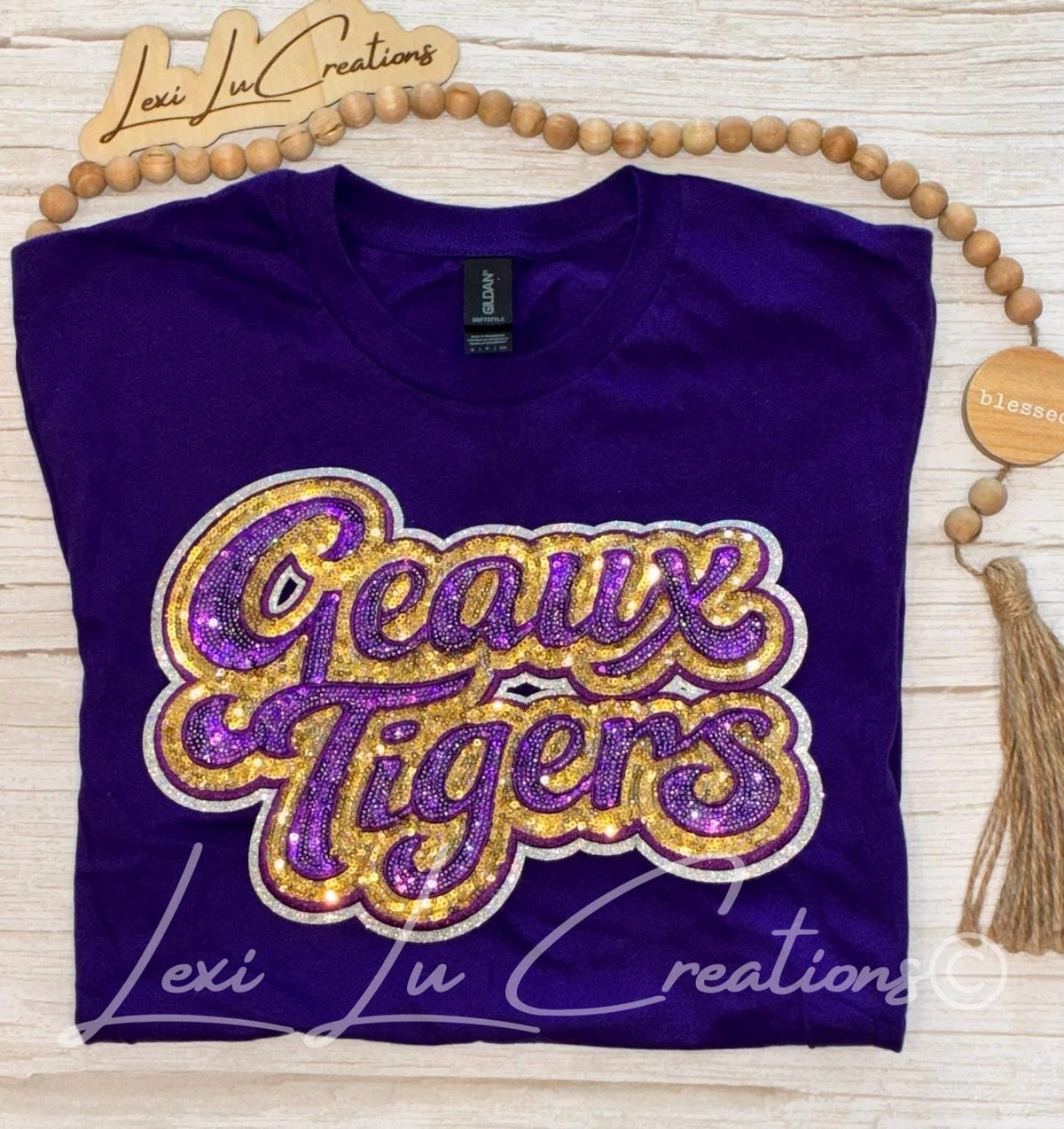Geaux Tigers Purple & Gold Sequin Short Sleeve Shirt