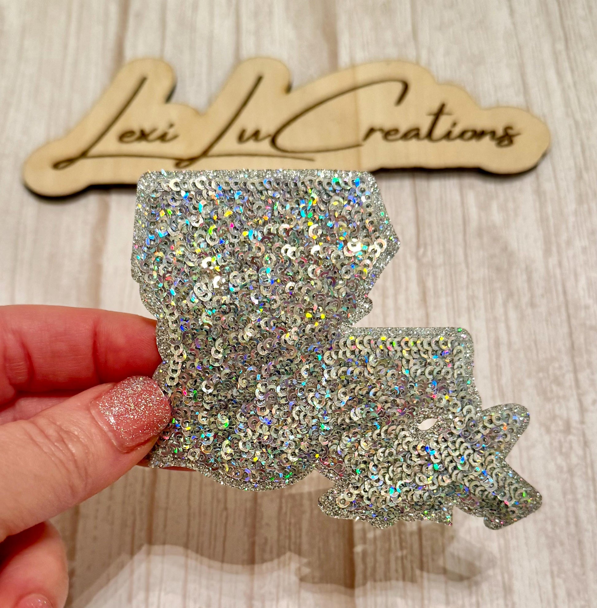 Silver Louisiana Sequin Patch | Iridescent Glitter State Patch | NOLA Inspired Appliqué | Boutique Iron On