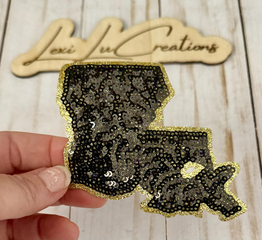 Black and Gold Louisiana Sequin Patch | Saints Iron On Appliqué | Who Dat