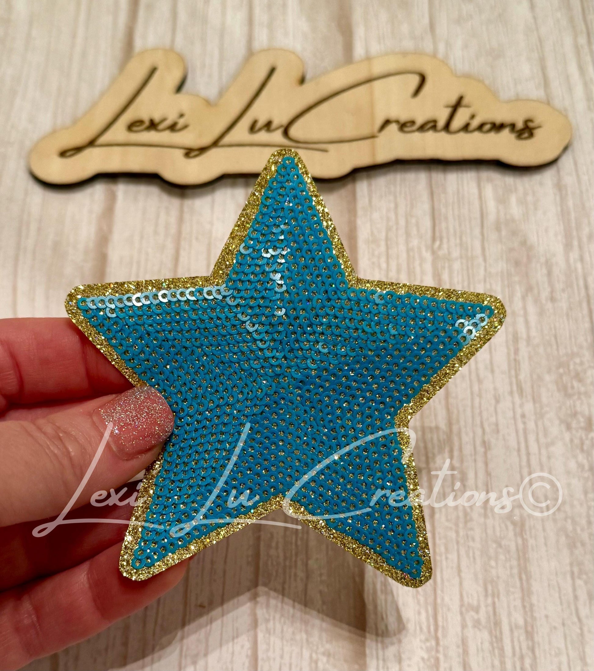 Blue & Gold Star Patch | Southern Jaguars Sequin Star Iron-On | Glitter Star Appliqué | Boutique Patch for Hats, Jackets and Bags