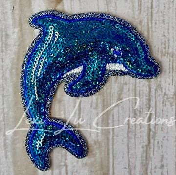 Blue Sequin Dolphin Patch | Glitter Iron-On Appliqué | Coastal Beach Ocean Design