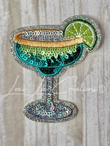 Sequin Margarita Patch | Glitter Cocktail Iron-On Patch | Fiesta Appliqué | Beach & Vacation Style
