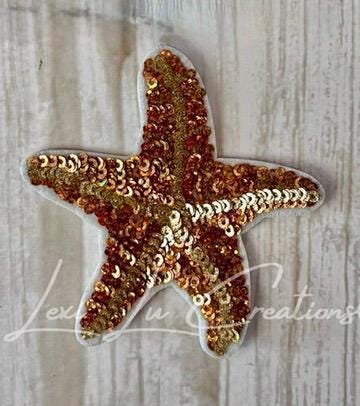 Sequin Starfish Patch | Beach Starfish Iron-On Patch | Coastal Glitter Appliqué | Ocean Patch for Hats, Jackets & Bags