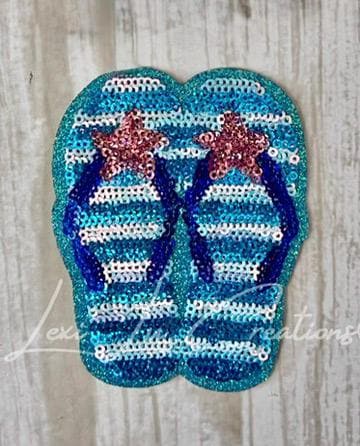 Sequin Flip Flop Patch | Beach Sandal Iron-On Patch | Coastal Glitter Appliqué | Summer Patch for Hats, Jackets & Bags