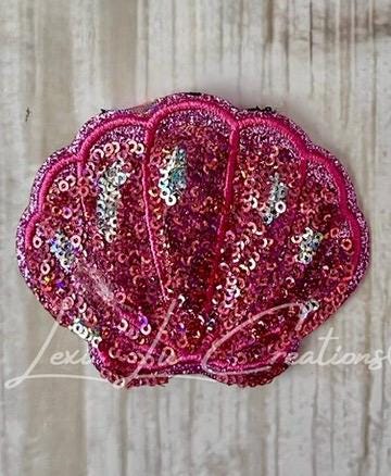 Pink Sequin Seashell Patch | Glitter Shell Iron-On Patch | Coastal Beach Appliqué | Mermaid Patch for Hats & Bags