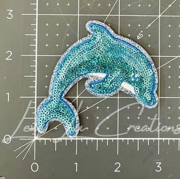 Blue Sequin Dolphin Patch | Glitter Iron-On Appliqué | Coastal Beach Ocean Design