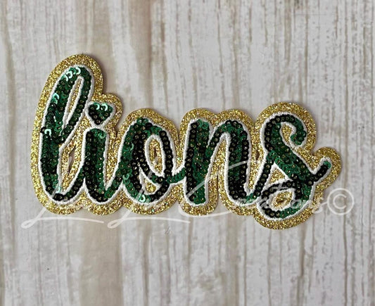 SLU Green & Gold Sequin Lions Hat Patch | Spirit Wear Mascot | Southeastern