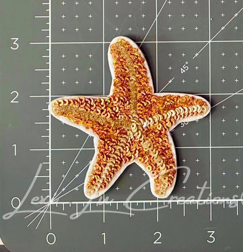 Sequin Starfish Patch | Beach Starfish Iron-On Patch | Coastal Glitter Appliqué | Ocean Patch for Hats, Jackets & Bags