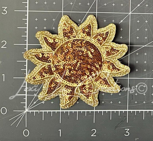 Sequin Sun Patch | Glitter Sun Iron-On Patch | Celestial Boho Appliqué | Golden Sunshine Patch for Hats & Bags