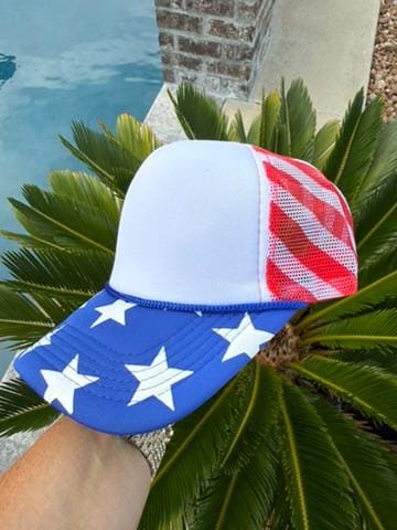 Patriotic Trucker Hat | Red White & Blue Stars and Stripes Hat | Americana Foam Mesh Cap | Fourth of July Hat | USA Flag Hat