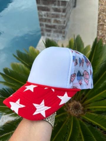 Patriotic Bow Trucker Hat with Red and White Star Bill | Red White and Blue Bow Hat | Americana Stars Snapback | Fourth of July Hat