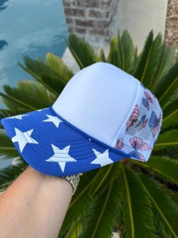 Patriotic Bow Trucker Hat with Red and White Star Bill | Red White and Blue Bow Hat | Americana Stars Snapback | Fourth of July Hat
