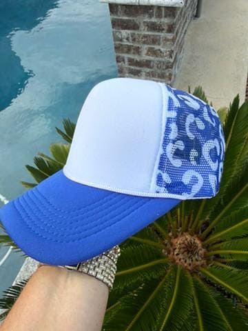 Royal Blue Leopard Trucker Hat | Boutique Mesh Snapback Hat | Blue Leopard Print Hat | Women's Trucker Cap | Blank Patch Hat