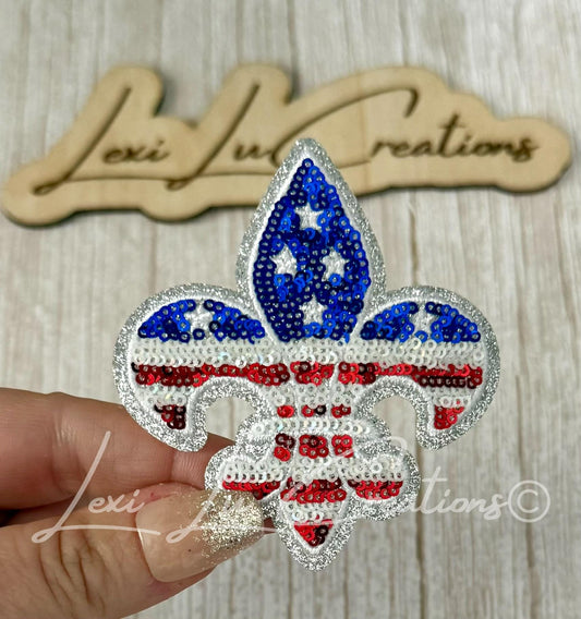 Patriotic Fleur De Lis Sequin Patch | USA | Louisiana | Fourth of July Patch | Red White Blue Patch | Mardi Gras Style Fleur De Lis