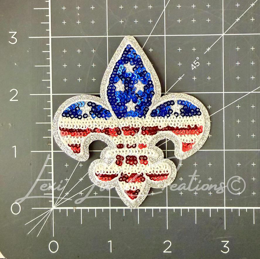 Patriotic Fleur De Lis Sequin Patch | USA | Louisiana | Fourth of July Patch | Red White Blue Patch | Mardi Gras Style Fleur De Lis