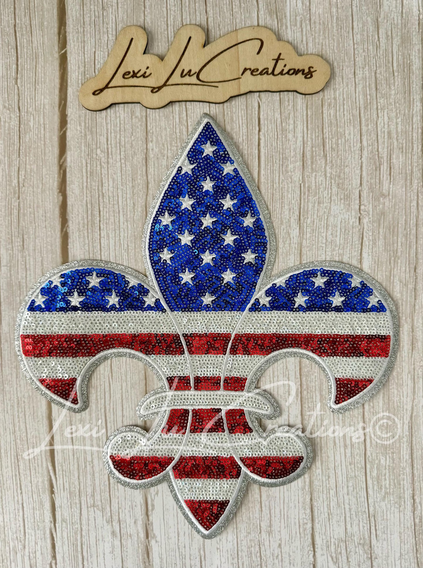 Patriotic Fleur De Lis Patch | Large Sequin USA Patch | Louisiana Patch | Fourth of July Shirt Patch | Red White Blue Applique