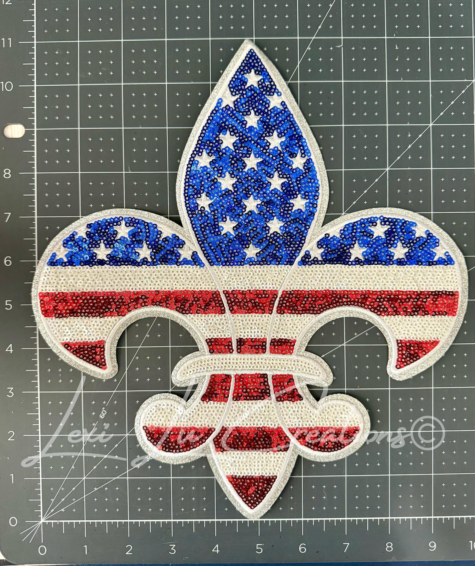 Patriotic Fleur De Lis Patch | Large Sequin USA Patch | Louisiana Patch | Fourth of July Shirt Patch | Red White Blue Applique
