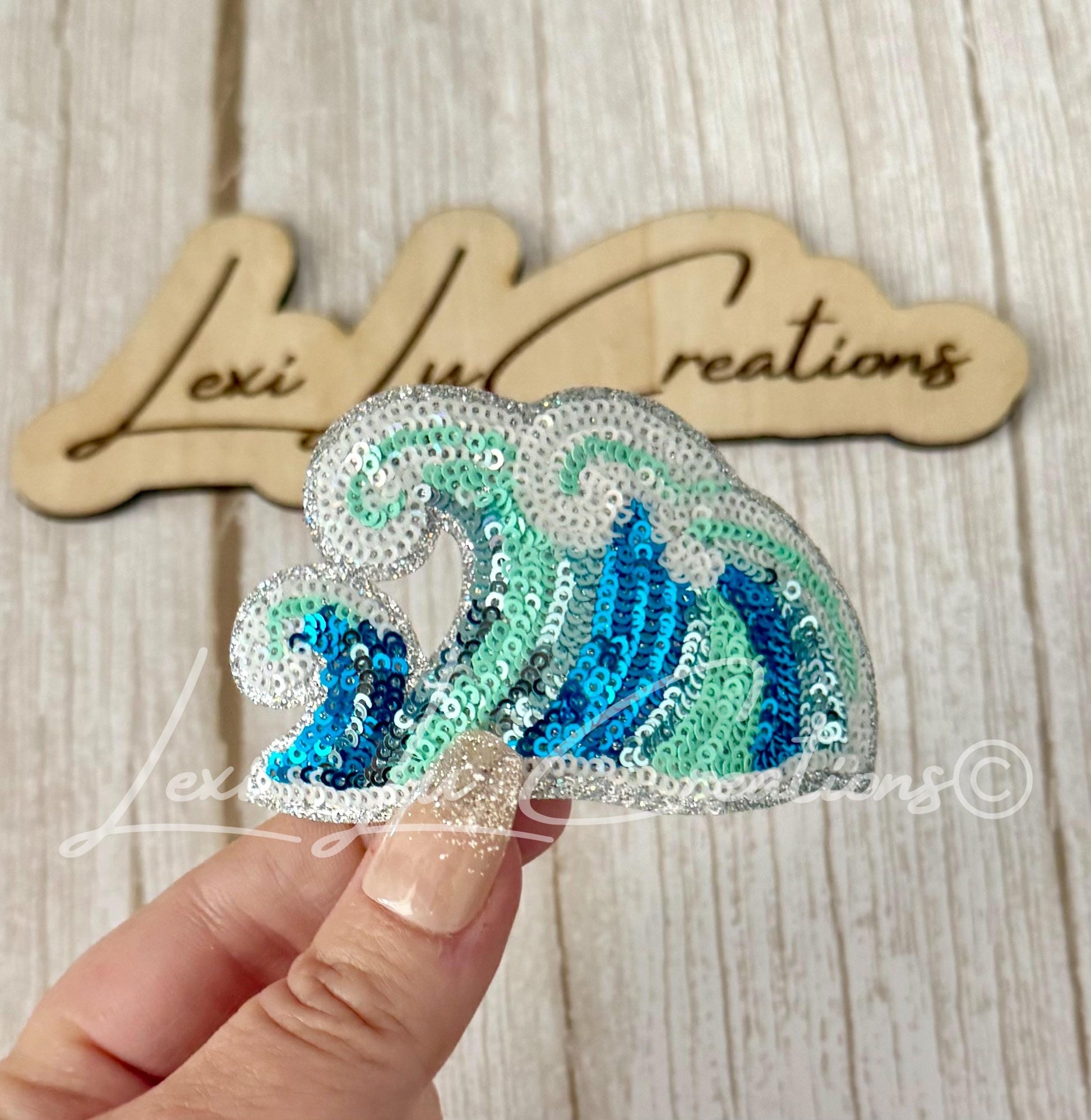 Sequin Ocean Wave Patch | Coastal Beach Patch | Summer Wave Applique | Iron On Sequin Patch | Beach Lover Patch | Hat & Apparel Patch