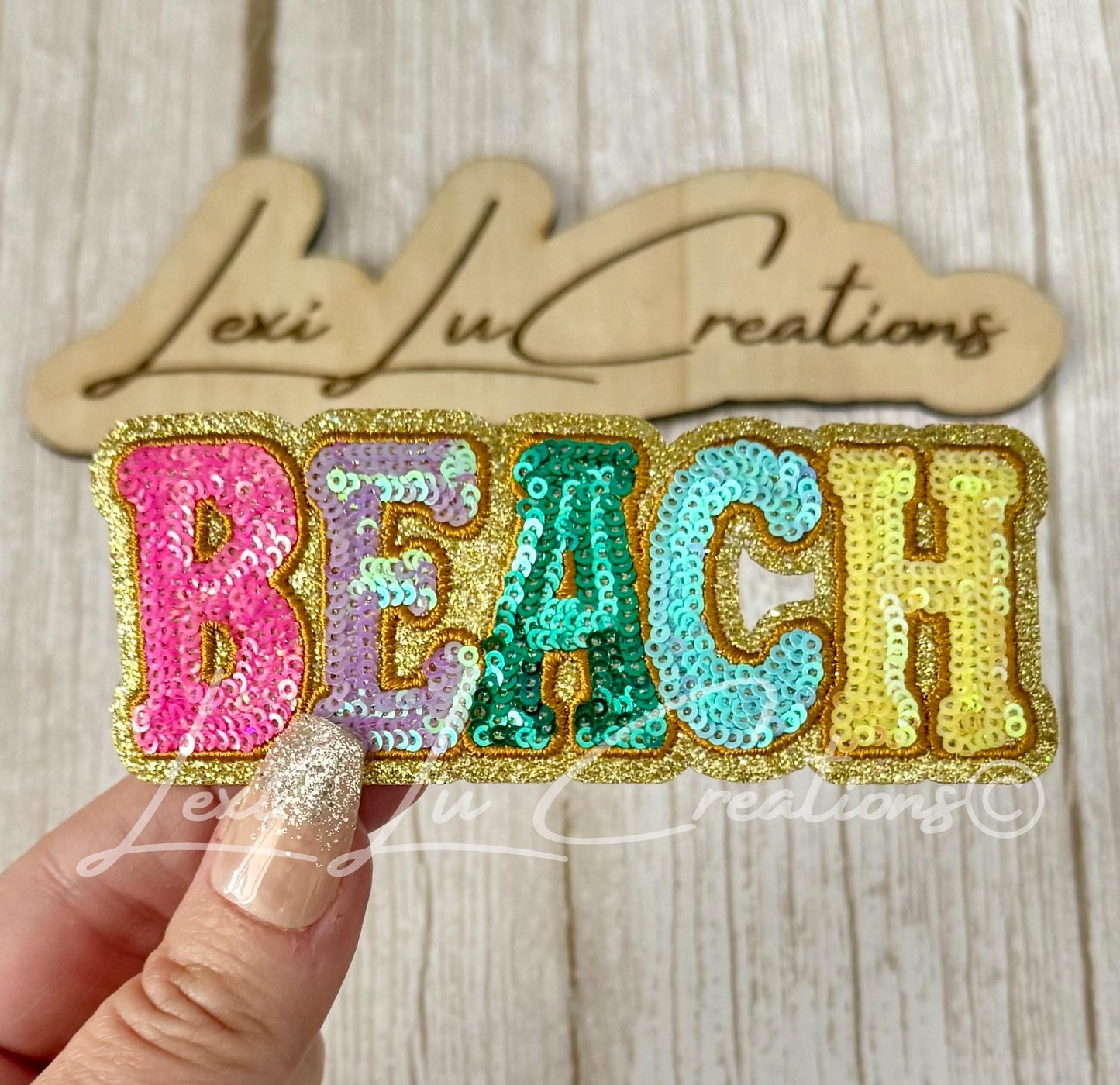 Beach Sequin Patch | Colorful Beach Letter Patch | Summer Vacation Patch | Coastal Applique | Iron On Sequin Patch | Beach Lover Gift