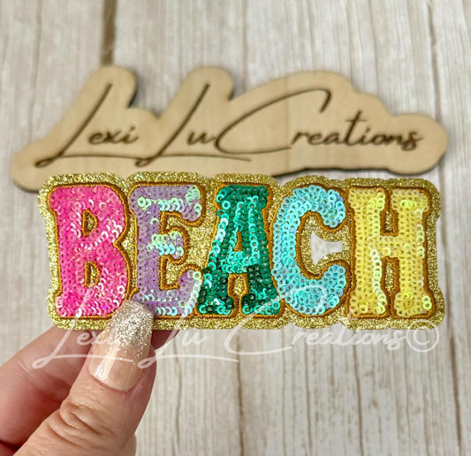 Beach Sequin Patch | Colorful Beach Letter Patch | Summer Vacation Patch | Coastal Applique | Iron On Sequin Patch | Beach Lover Gift