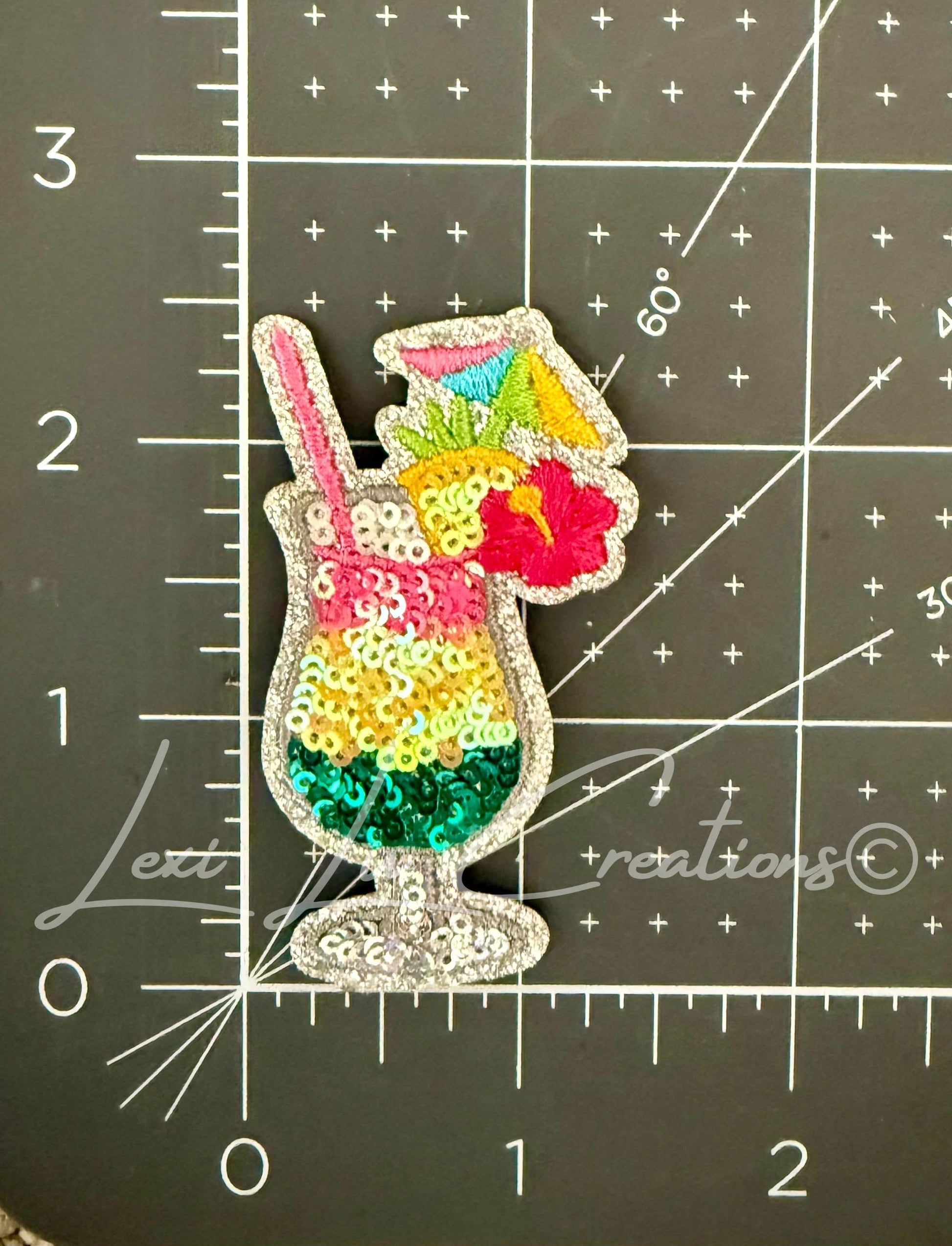 Tropical Drink Sequin Patch | Summer Cocktail | Beach Vacation Patch | Poolside Drink Applique | Iron On Sequin Patch | Tropical Paradise
