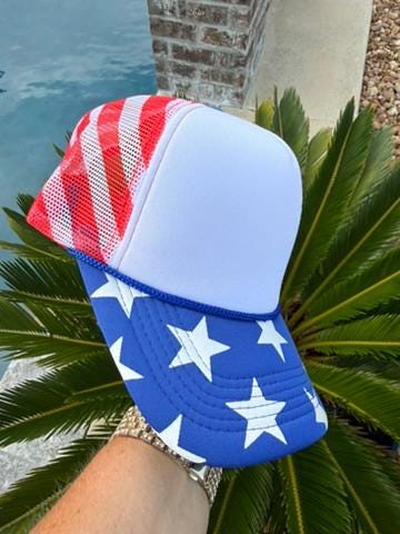 Patriotic Trucker Hat | Red White & Blue Stars and Stripes Hat | Americana Foam Mesh Cap | Fourth of July Hat | USA Flag Hat
