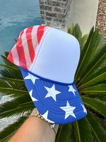 Patriotic Trucker Hat | Red White & Blue Stars and Stripes Hat | Americana Foam Mesh Cap | Fourth of July Hat | USA Flag Hat