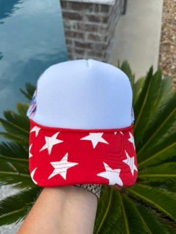 Patriotic Bow Trucker Hat with Red and White Star Bill | Red White and Blue Bow Hat | Americana Stars Snapback | Fourth of July Hat
