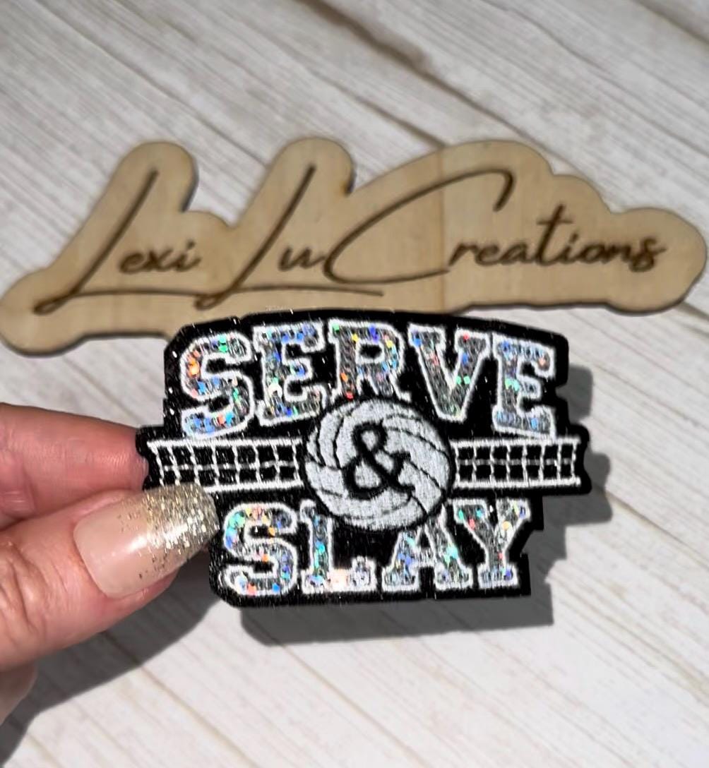 Serve & Slay Volleyball Sequin Patch | Volleyball Hat Patch | Volleyball Player Gift | Volleyball Mom Patch | Trucker Hat Patch