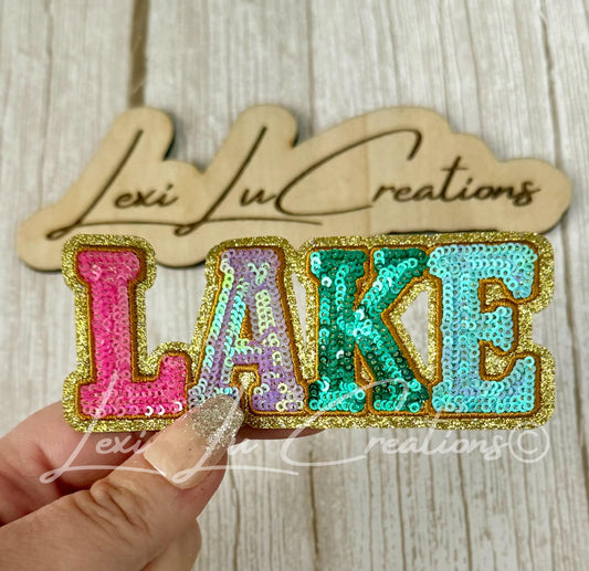 Lake Sequin Patch | Colorful Lake Letter Patch | Summer Lake Life Patch | Iron On Sequin Patch | Boat Day Patch | Lake Lover Gift