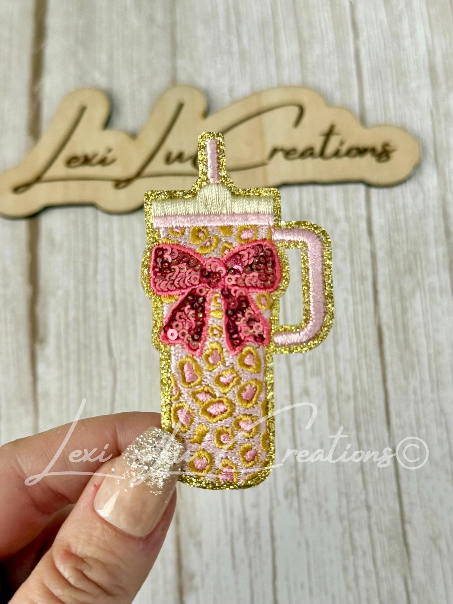 Pink Bow Leopard Tumbler Patch | Coquette Tumbler Patch | Pink Cheetah Cup Patch | Girly Drink Cup Applique | Iron On Patch