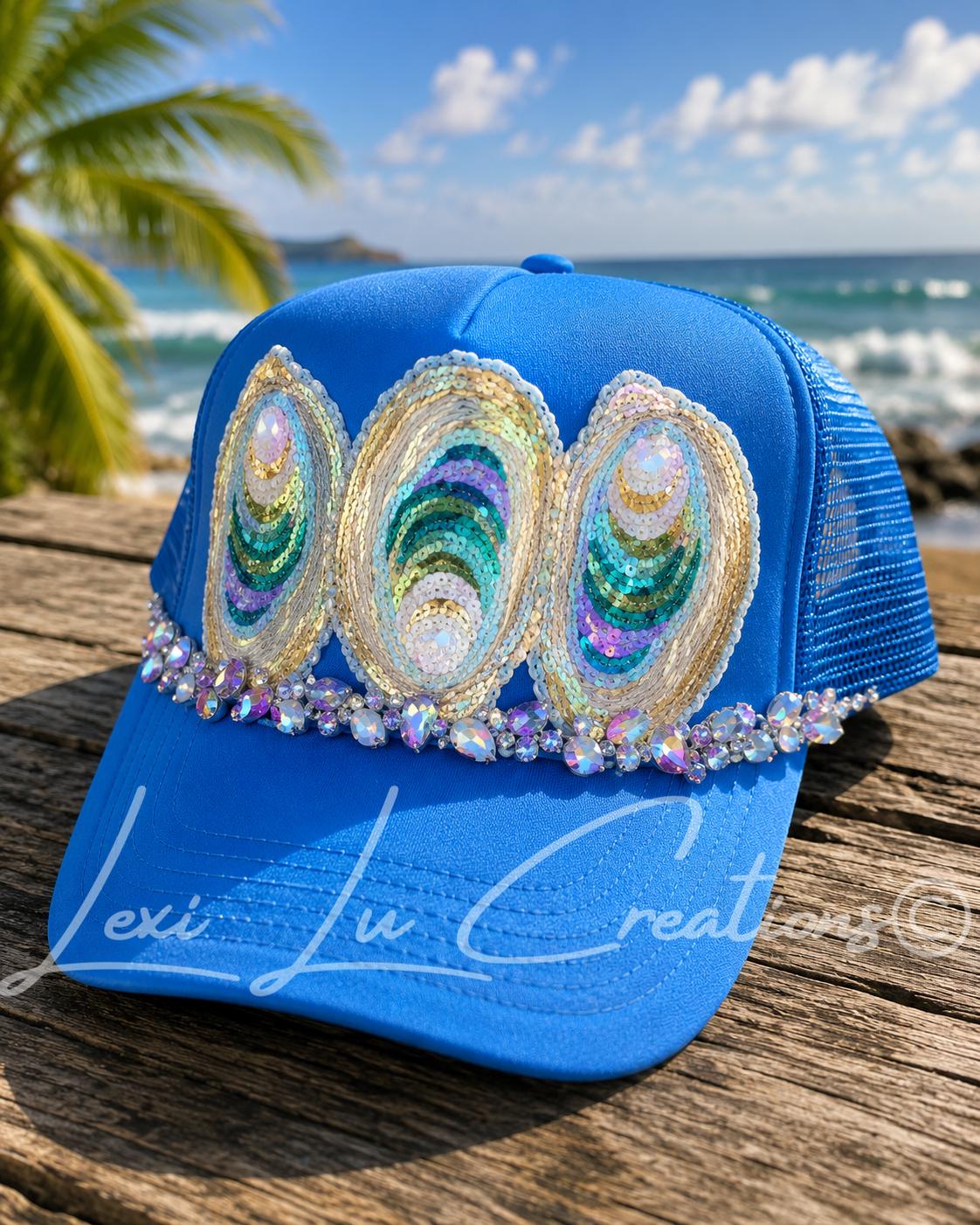 Sequin Oyster Patch Hat with Bling Chain | Coastal Southern Sparkle Trucker Hat | Louisiana Seafood Festival Hat | Custom Patch Bar Hat