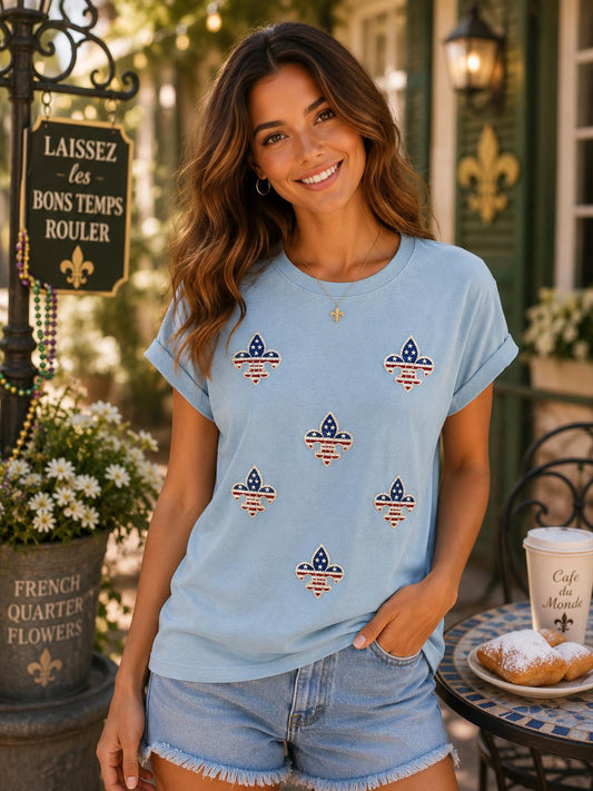 Patriotic Fleur de Lis Patch Collage Shirt | American Flag Fleur de Lis Tee | Louisiana Patriotic Shirt | Fourth of July | Southern Boutique