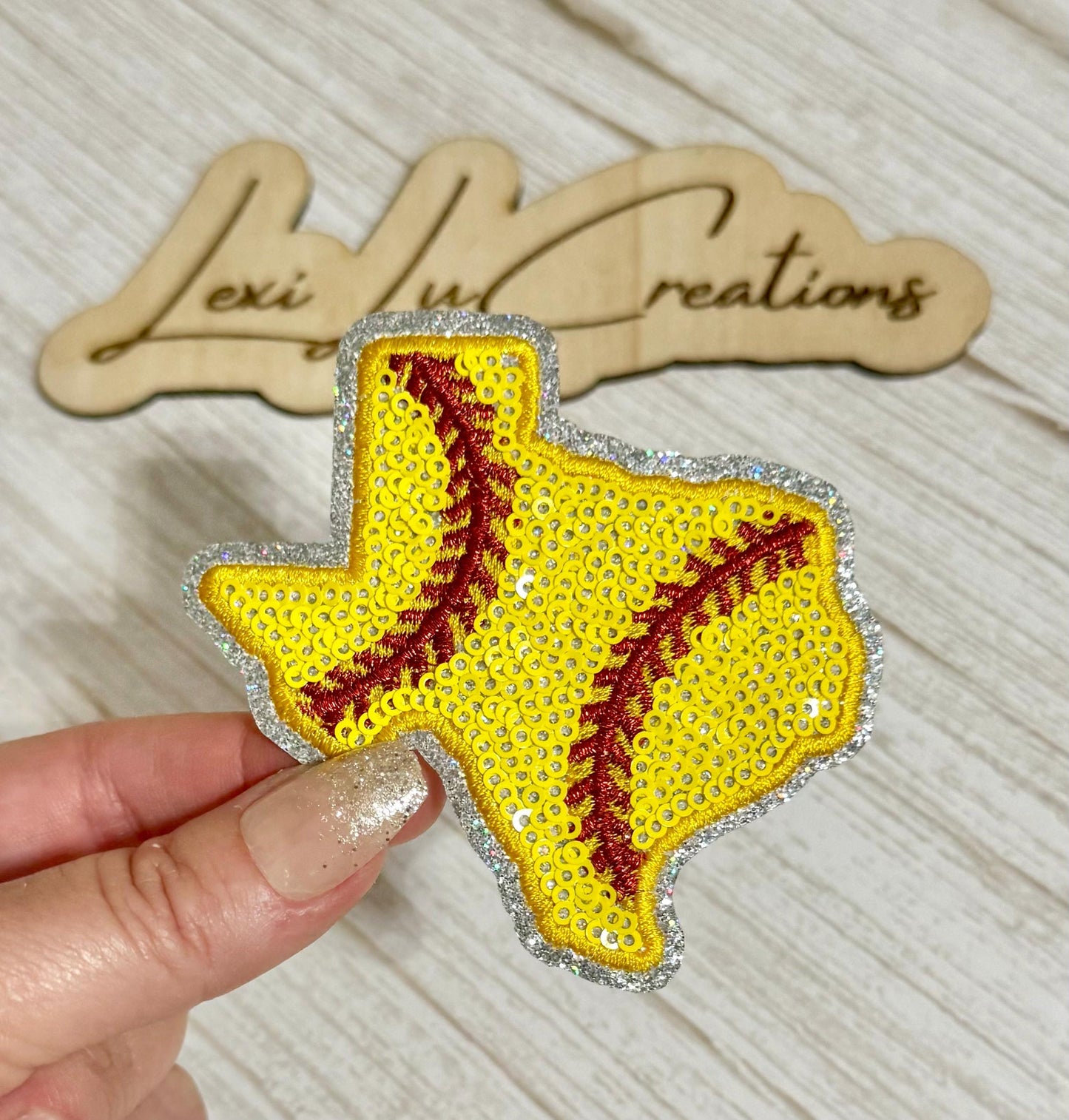 Texas Softball Hat Patch | Sequin Softball Patch | Texas State Patch | Softball Mom Hat Patch | Trucker Hat Patch | Patch Bar Supply