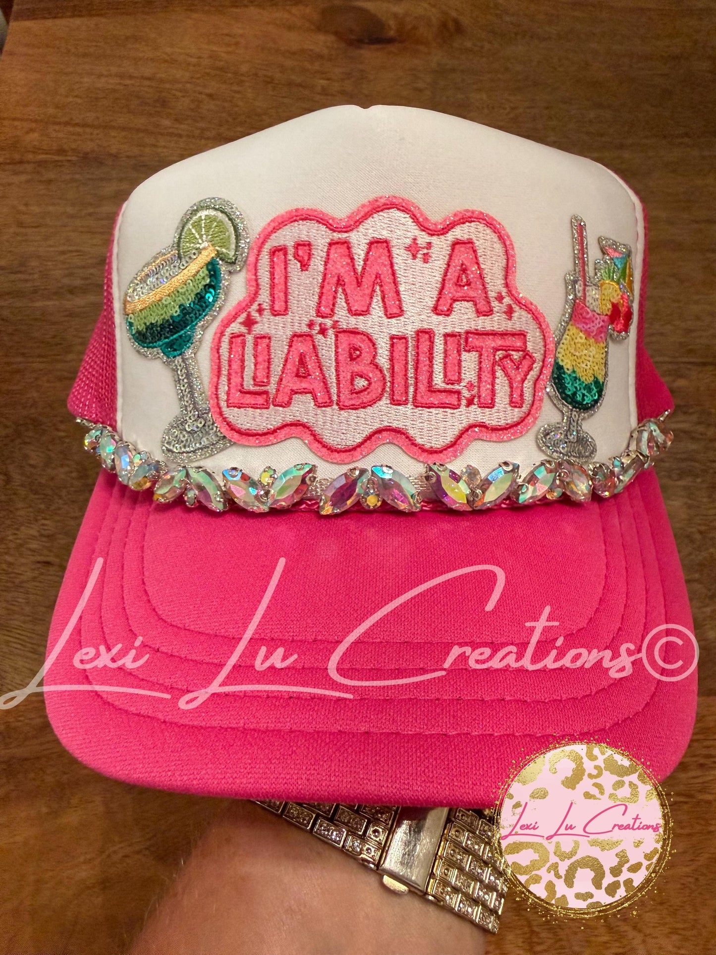 I'm A Liability Trucker Hat | Funny Girls Trip Hat | Vacation Hat with Rhinestone Chain | Bachelorette Party Hat | Beach Vacation Hat