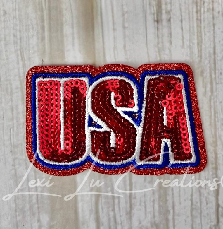 USA Sequin Patch | Patriotic Hat Patch | Fourth of July Patch | USA Letter Patch | Red White Blue Patch | Trucker Hat Patch