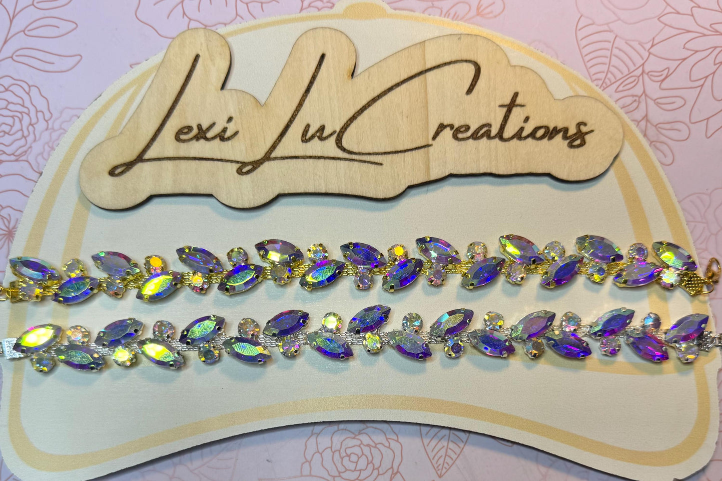 Marquis AB Iridescent Rhinestone Hat Chain Gold or Silver | Crystal Bling Hat Band | Clip-On Hat Chain | Glam Hat Accessory | Hat Jewelry