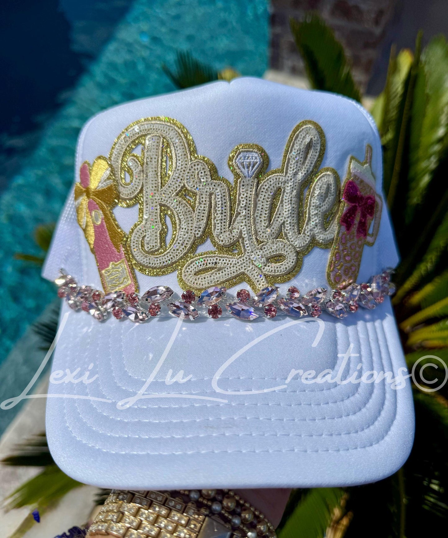 Marquis Pink Rhinestone Hat Chain Gold or Silver | Crystal Bling Hat Band | Clip-On Hat Chain | Glam Hat Accessory | Hat Jewelry