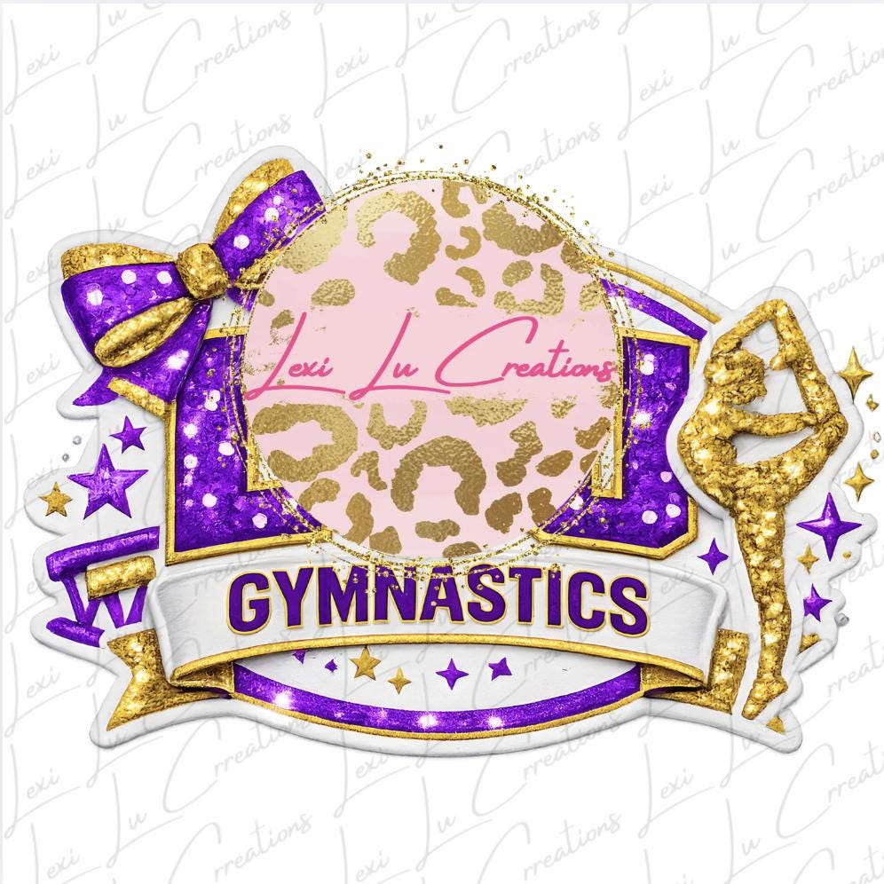 LSU Gymnastics PNG | Purple & Gold Gymnastics Design | Glitter Bow Gymnast Sublimation | Game Day Digital Download