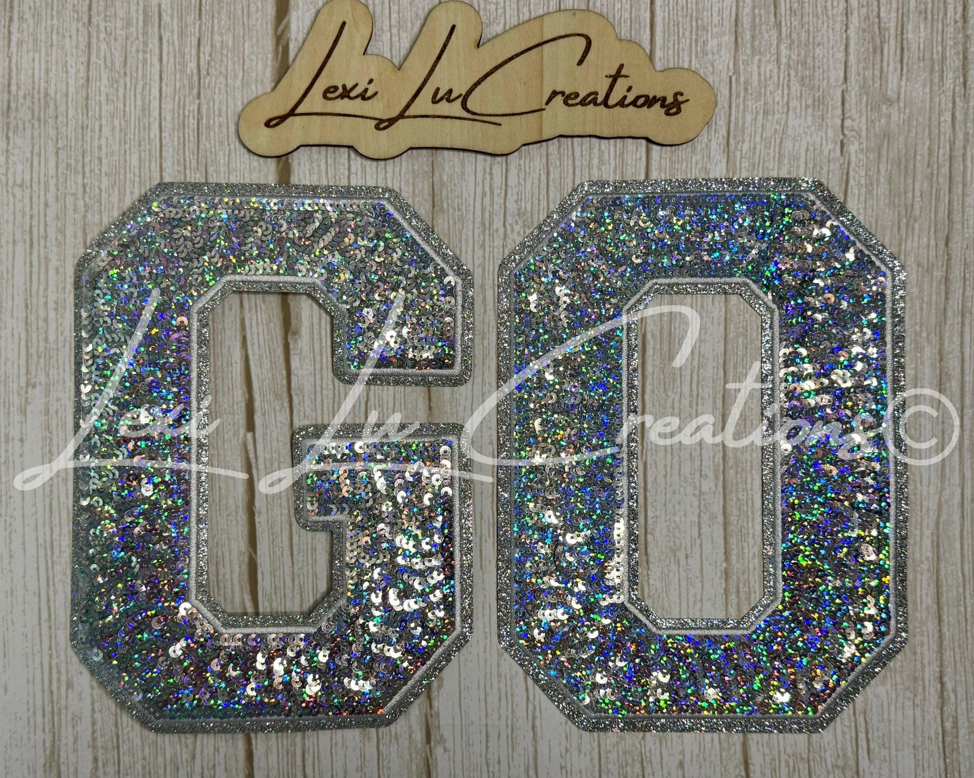 GO Sequin Patch | Silver Holographic Game Day Iron On Patch | School Spirit Patch