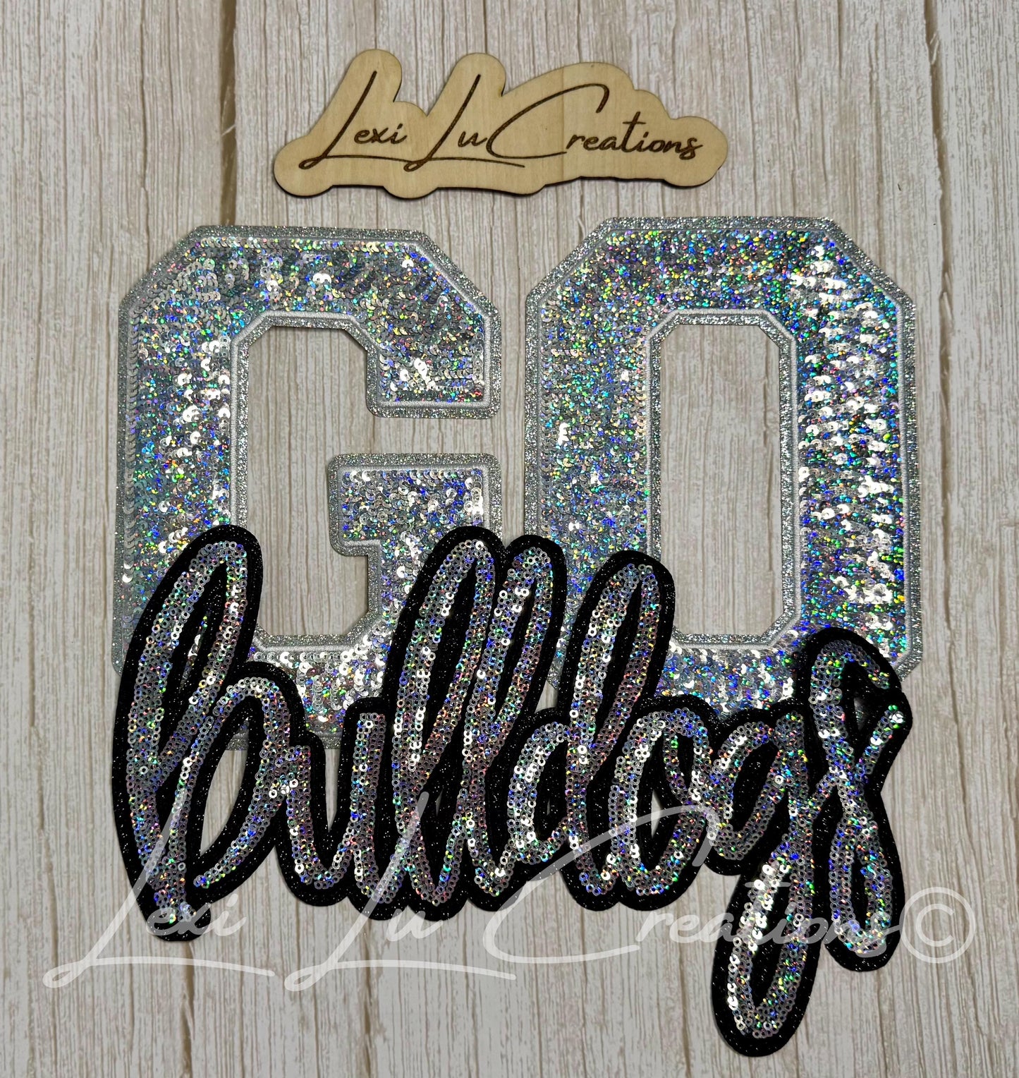 GO Sequin Patch | Silver Holographic Game Day Iron On Patch | School Spirit Patch