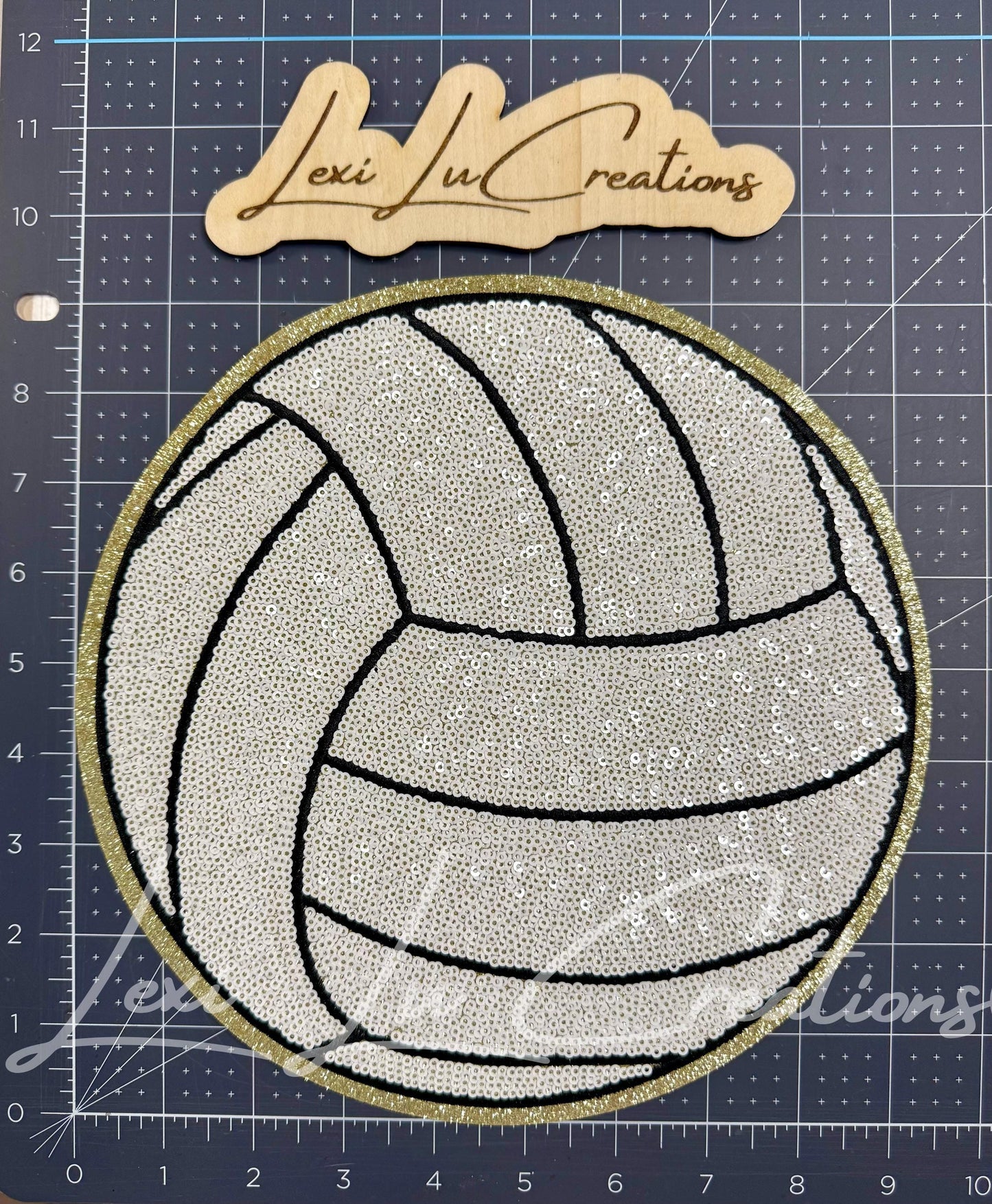 Volleyball Sequin Patch | White & Gold Volleyball Iron On Patch | Game Day Shirt Patch