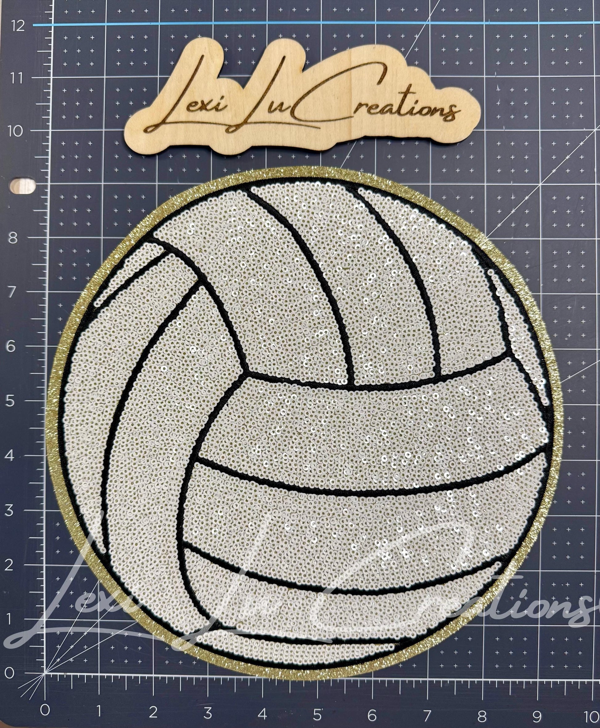 Volleyball Sequin Patch | White & Gold Volleyball Iron On Patch | Game Day Shirt Patch