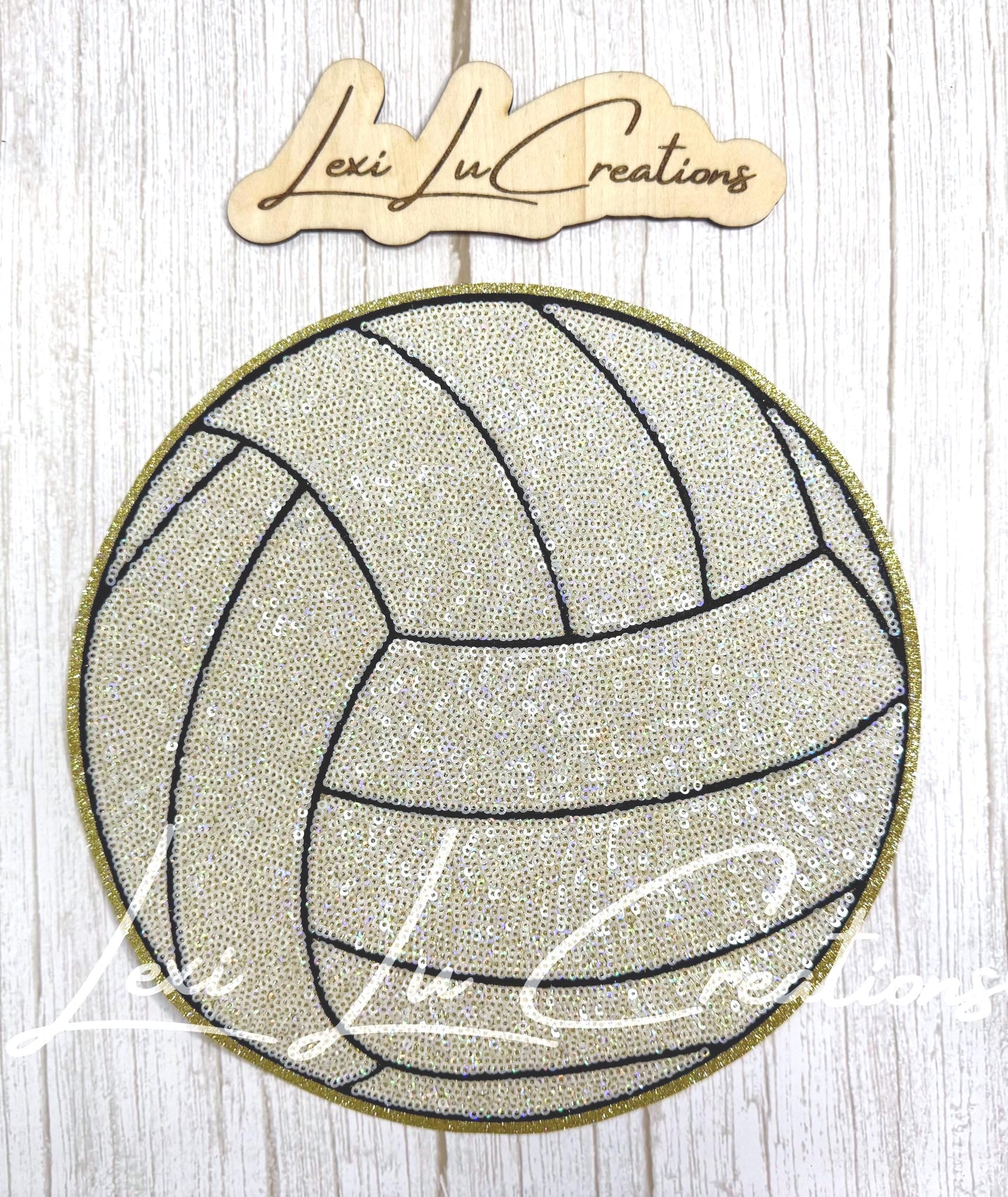 Volleyball Sequin Patch | White & Gold Volleyball Iron On Patch | Game Day Shirt Patch