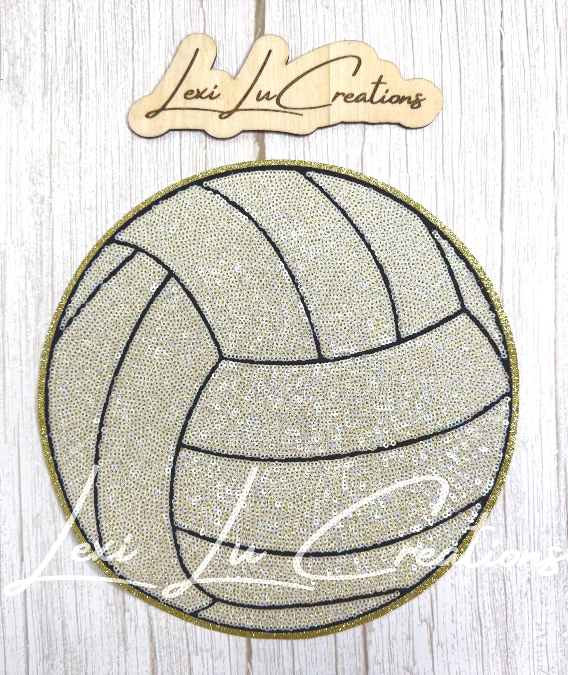 Volleyball Sequin Patch | White & Gold Volleyball Iron On Patch | Game Day Shirt Patch